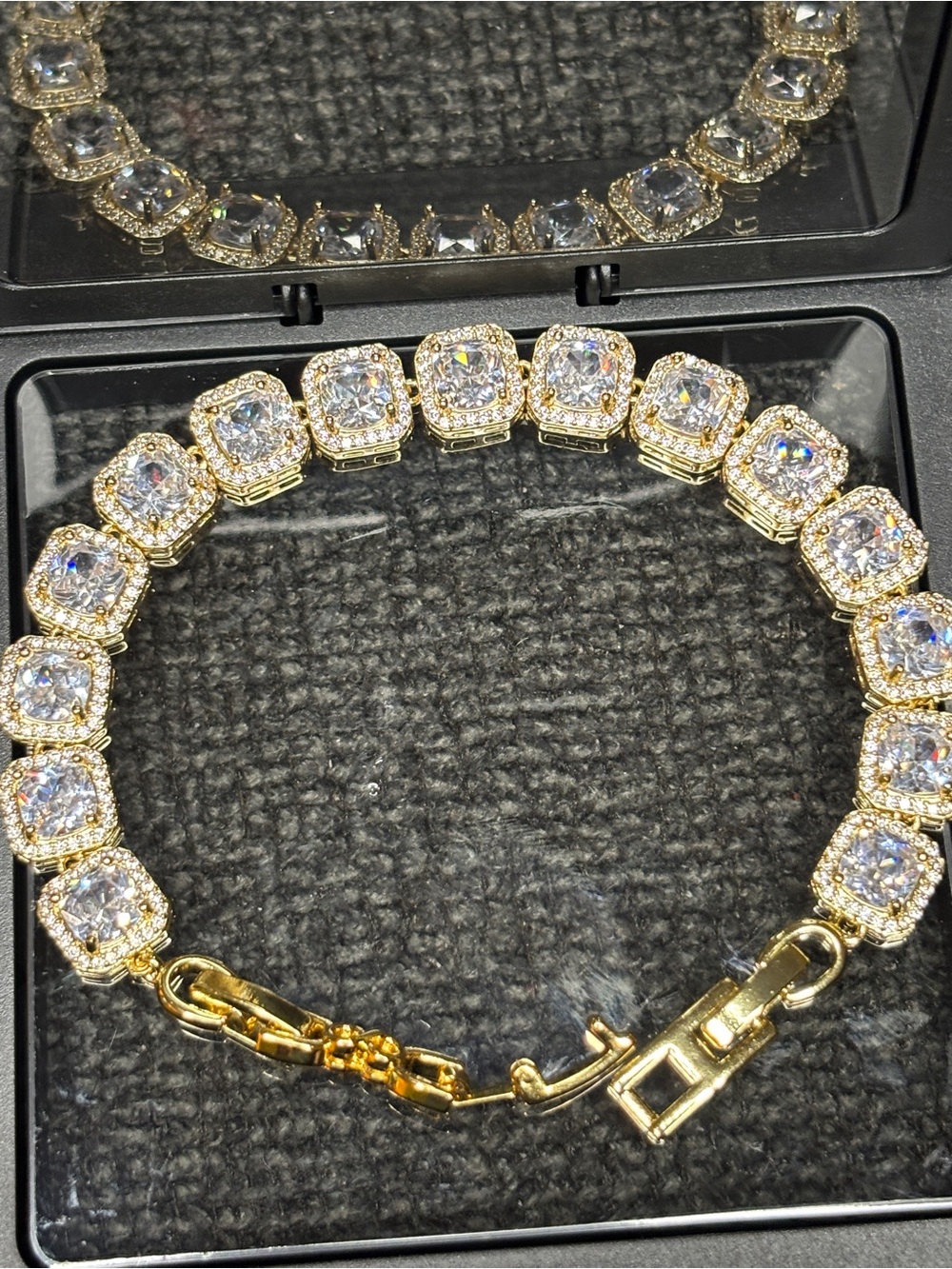 Gold  Tennis Bracelet with  Sparkling Clear Stones